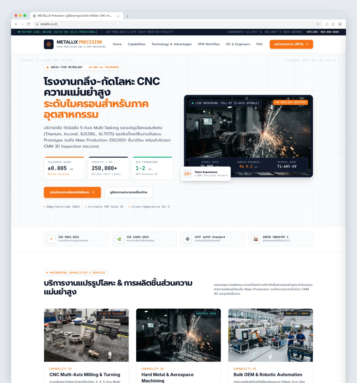 METALLIX Precision — ผู้เชี่ยวชาญงานกลึง-กัดโลหะ CNC ความแม่นยำสูง Website Preview