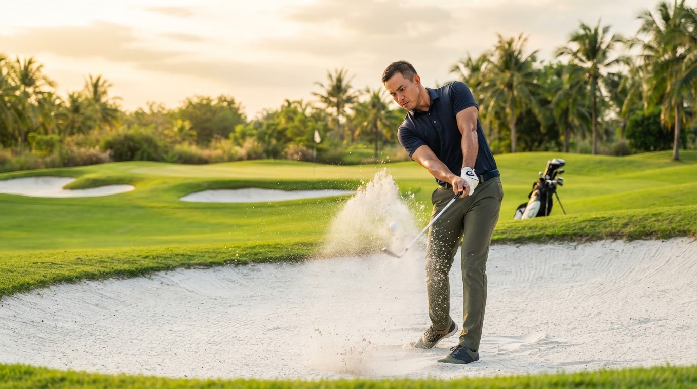 นักกอล์ฟฝึกซ้อมวงสวิง approach shot บนสนามกอล์ฟกรีนวิว