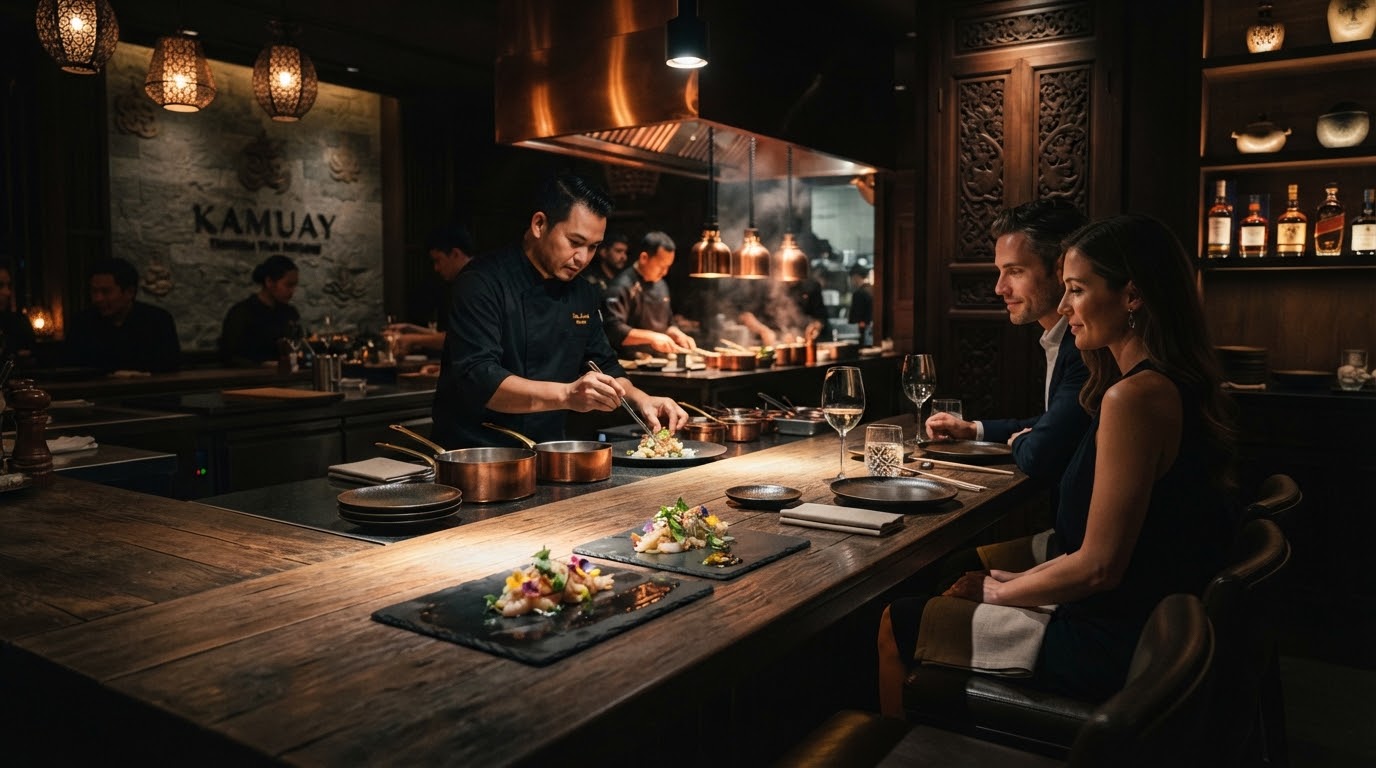 Cinematic luxury private Chef's Table counter interior at Monkiri