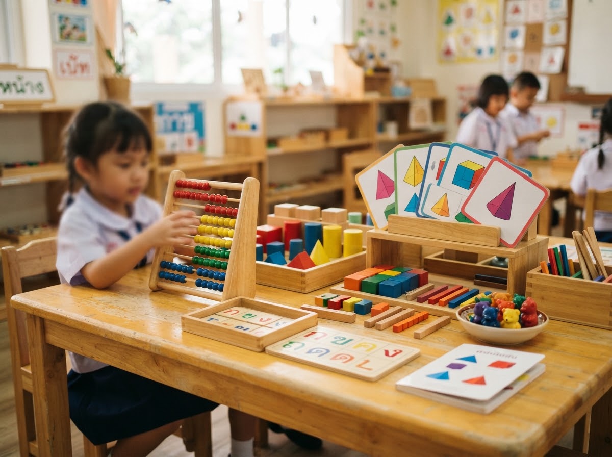 Montessori and Satit learning materials and logic blocks