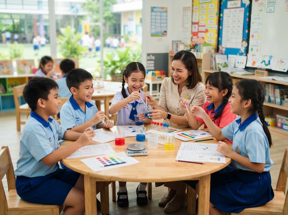 Active learning group experiment activity with teacher