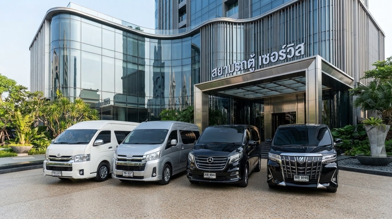 ขบวนรถตู้พรีเมียม สยามรถตู้ เซอร์วิส หน้าอาคารสำนักงานใหญ่
