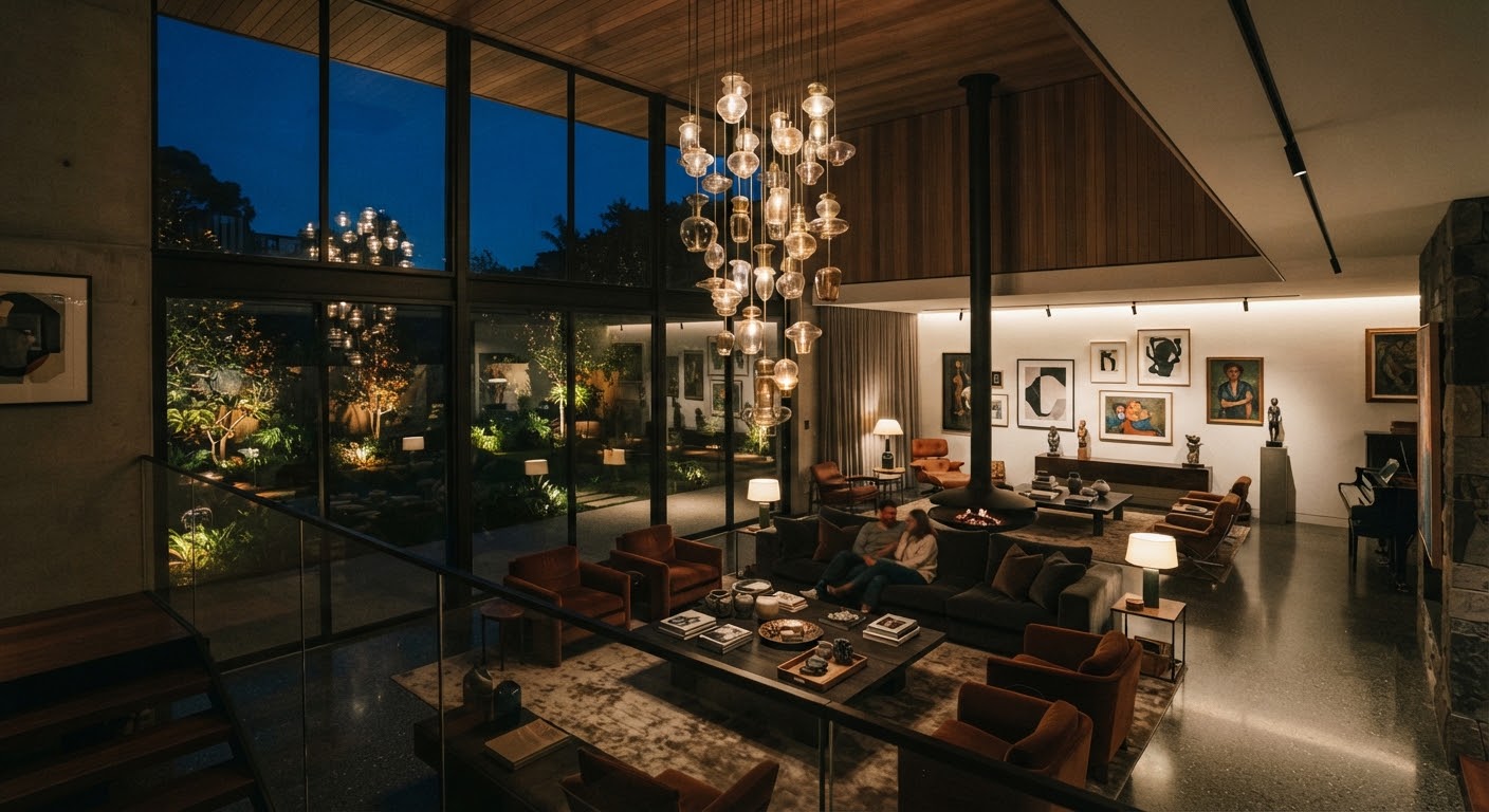 ARCA House luxury interior living room with double height ceiling