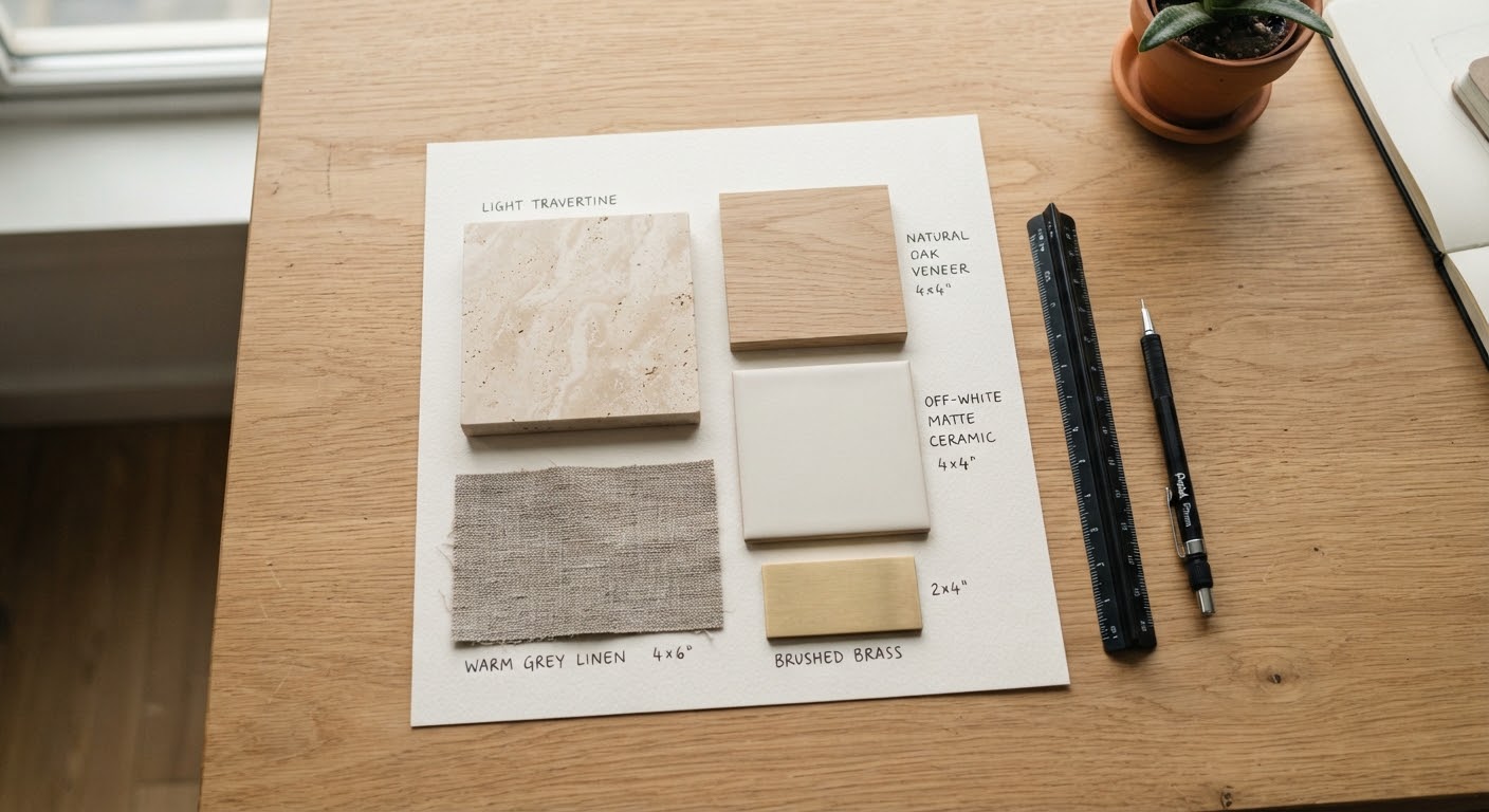 Architectural material moodboard tactile textures close-up by Varelune Atelier
